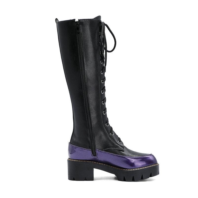 Изображение товара: Женские брендовые ботинки мартинсы на платформе, удобные сапоги до колена на квадратном каблуке, осенне-зимние сапоги на молнии, 2020