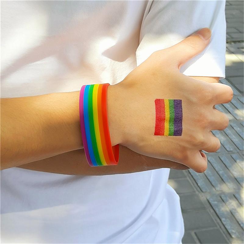 Изображение товара: Радужный силиконовый браслет, мужской браслет, Большой браслет, спортивные ювелирные изделия, подарок, ЛГБТ, радуга, унисекс, силиконовый браслет, гей гордость