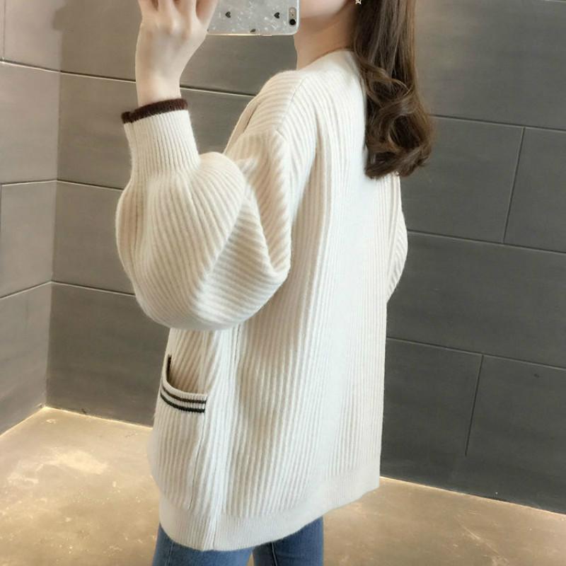 Изображение товара: Кардиган женский с V-образным вырезом, однотонный теплый элегантный Модный облегающий свободный шикарный простой свитер на пуговицах для девушек, большие размеры 3XL