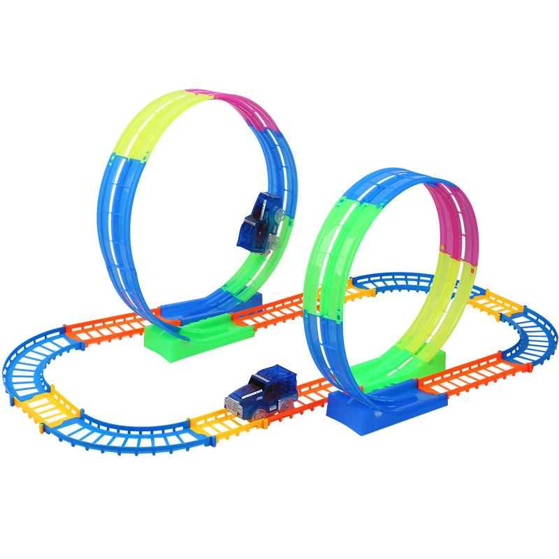 Изображение товара: Электрический трек гоночный разнообразный светящийся сборный игрушечный автомобиль для мальчиков высокоскоростной Железнодорожный автомобиль обучающий детский поезд
