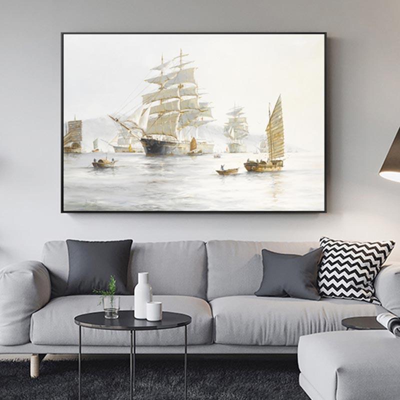 Изображение товара: Современные картины на холсте морской пейзаж для гостиной, настенные плакаты и принты, картины с изображением корабля и волны, домашний декор, искусство