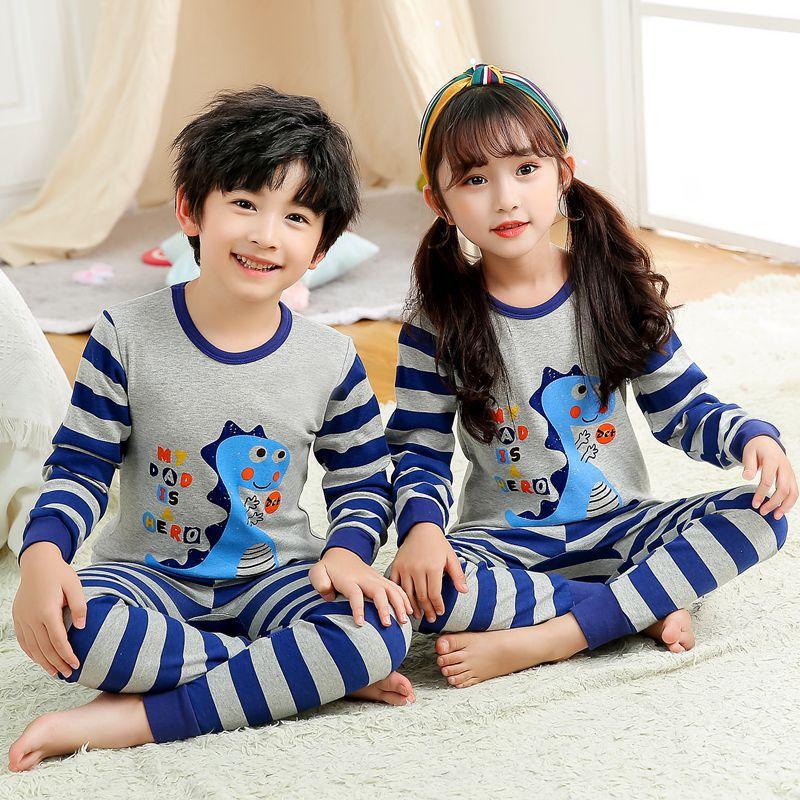 Изображение товара: Детские пижамные комплекты, детские пижамы из 2 предметов с длинным рукавом, Мультяшные пижамы для мальчиков и девочек, детская одежда для сна