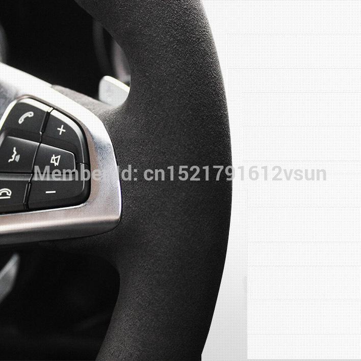 Изображение товара: Чехол на руль для Audi A1 A5, прошитая вручную, нескользящая, черная кожа, черная замша, Красная Нить, «сделай сам»