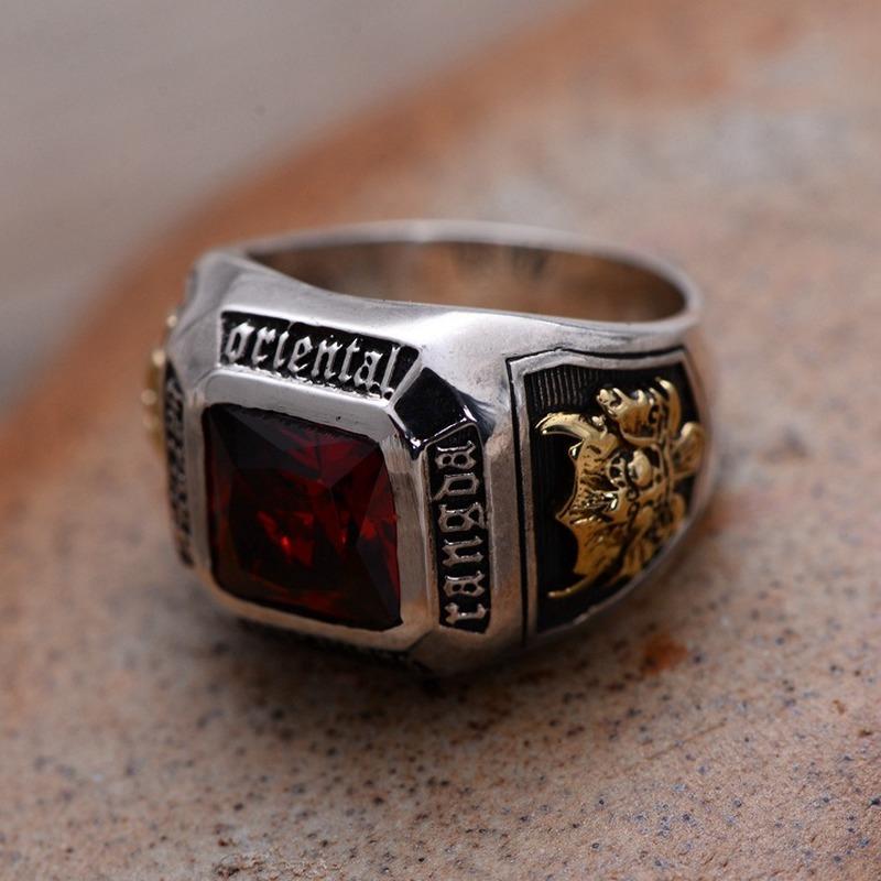 Изображение товара: 925 Sterling Silver Rings With Square Red Stone Thai Silver Punk Rock Jewelry Big Size  For Men Or Women