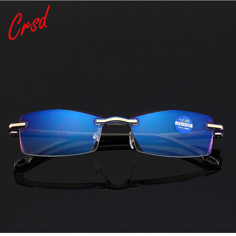 Изображение товара: Очки для чтения CRSD без оправы с бриллиантовой оправой, модные очки для чтения с защитой от голубого света, + 1 + 1,5 + 2 + 2,5 + 3 + 3,5 + 4,0