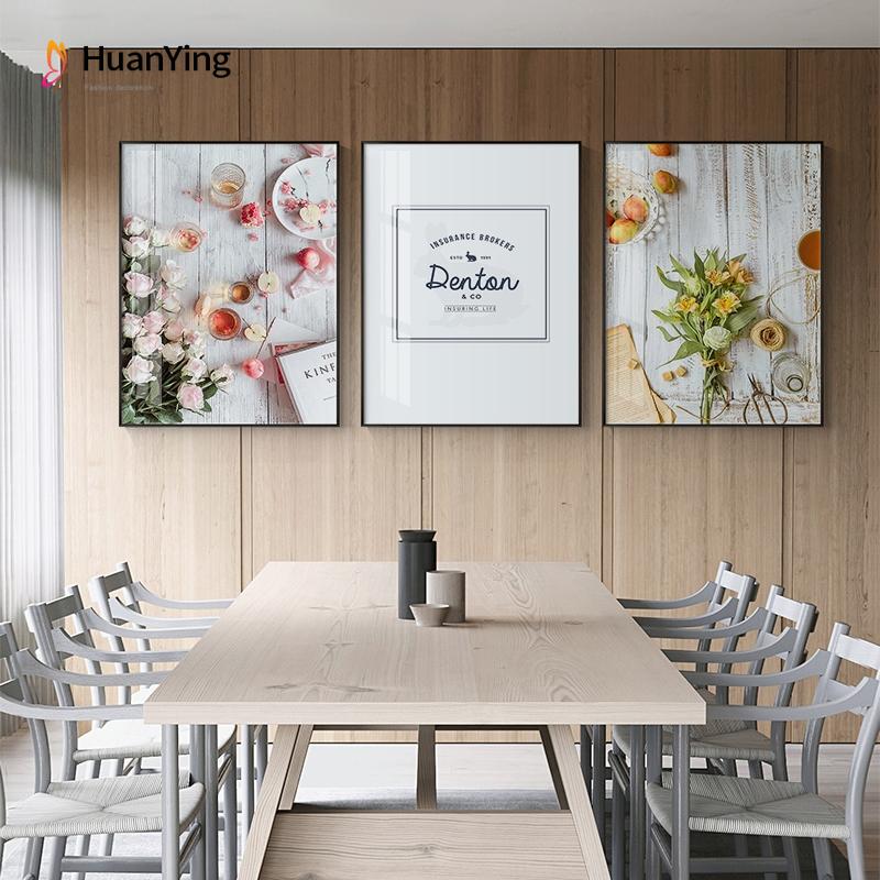 Изображение товара: Современные цветы с десертами и напитками, Картина на холсте, постер на завтрак в скандинавском стиле, настенные картины, декор для столовой, гостиной