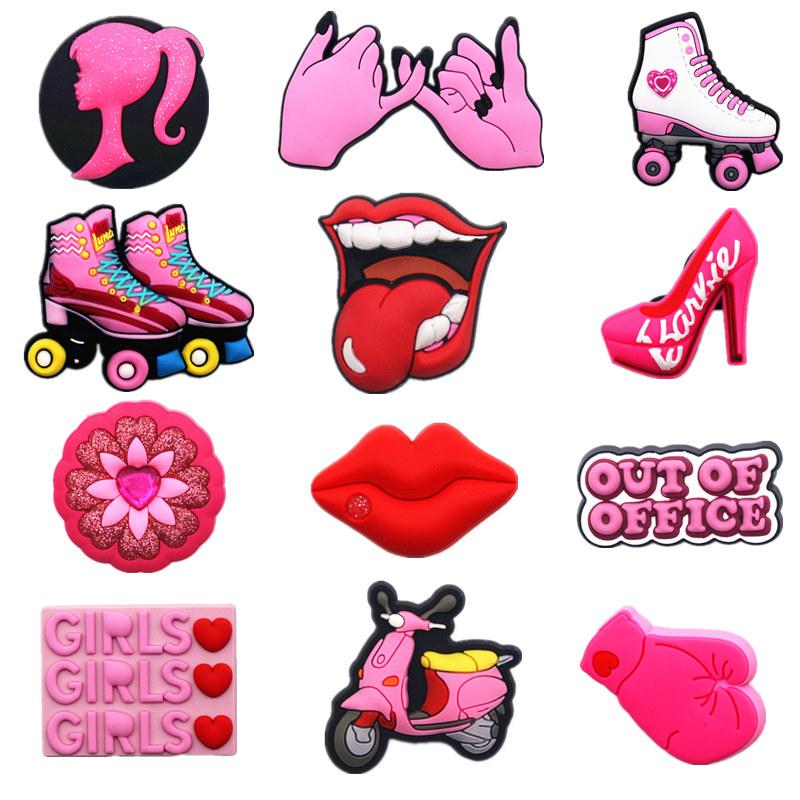 Изображение товара: Оригинальные подвески для обуви, розовые роликовые коньки, боксерские перчатки для девочек, губы, украшение для обуви на высоких каблуках, аксессуары для Croc jibz, вечерние