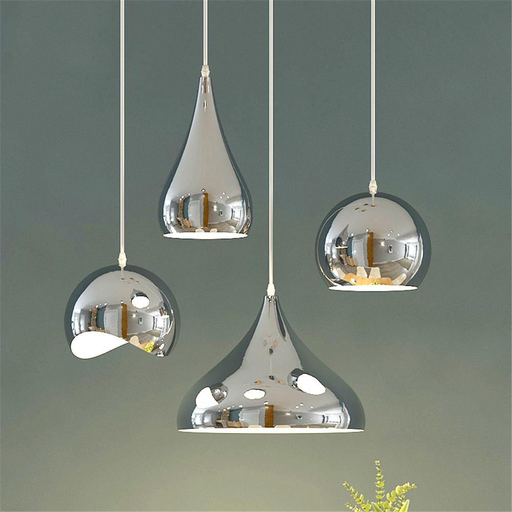 Изображение товара: Дизайнерские подвесные светильники в стиле пост-модерн, светодиодные лампы в форме шара серебристого металла для столовой, бара, кухни, декоративные домашние светильники