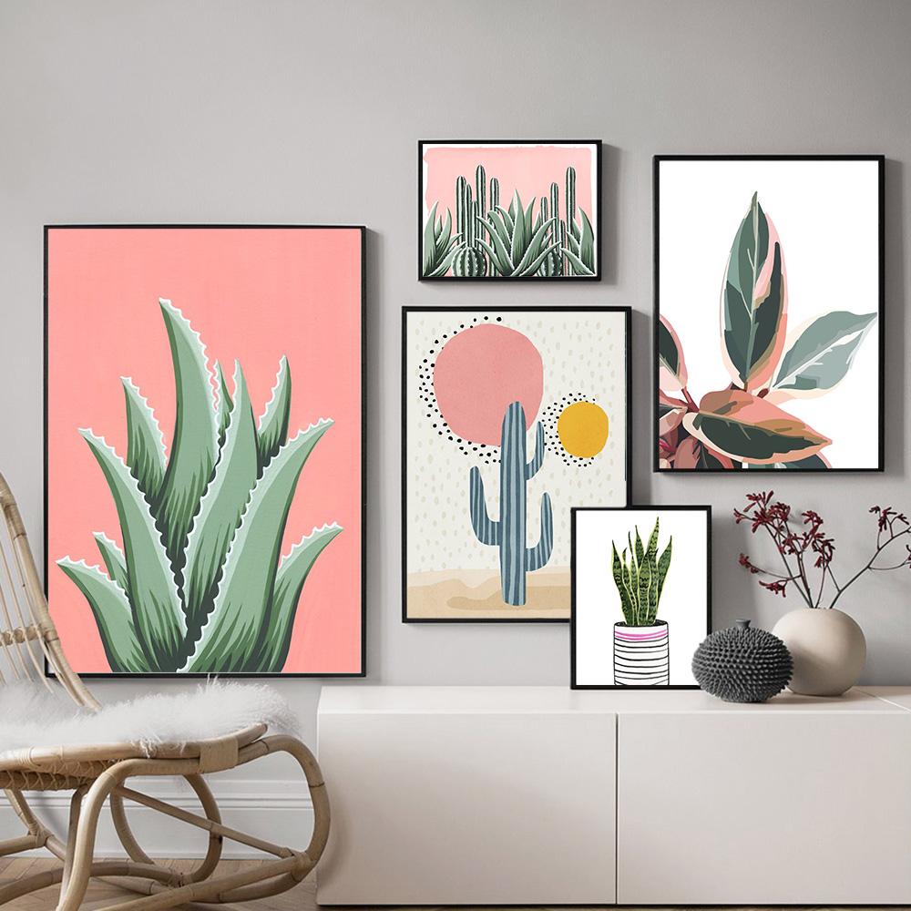 Изображение товара: Скандинавские минималистичные плакаты и принты, зеленые кактусы, Настенная картина, горшечные растения, домашний декор для гостиной, спальни