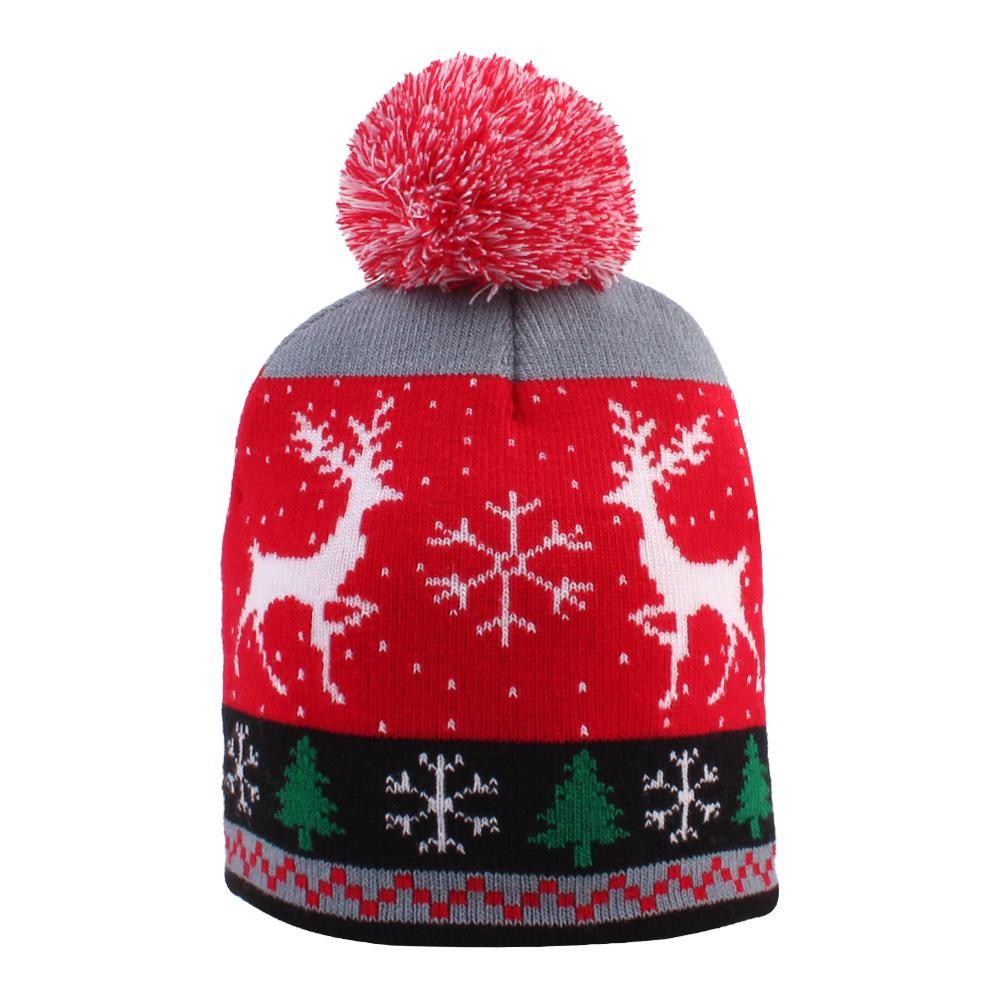 Изображение товара: Новогодняя вязаная шерстяная шапка со светодиодной подсветкой для новорожденных детей и взрослых, теплая шапка, Новогодние рождественские украшения