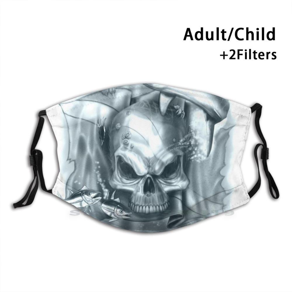 Изображение товара: Забавная моющаяся маска для лица для взрослых и детей с фильтром, Череп, флаг, черно-белые старые зубы, вода, Флорида, тропические волны
