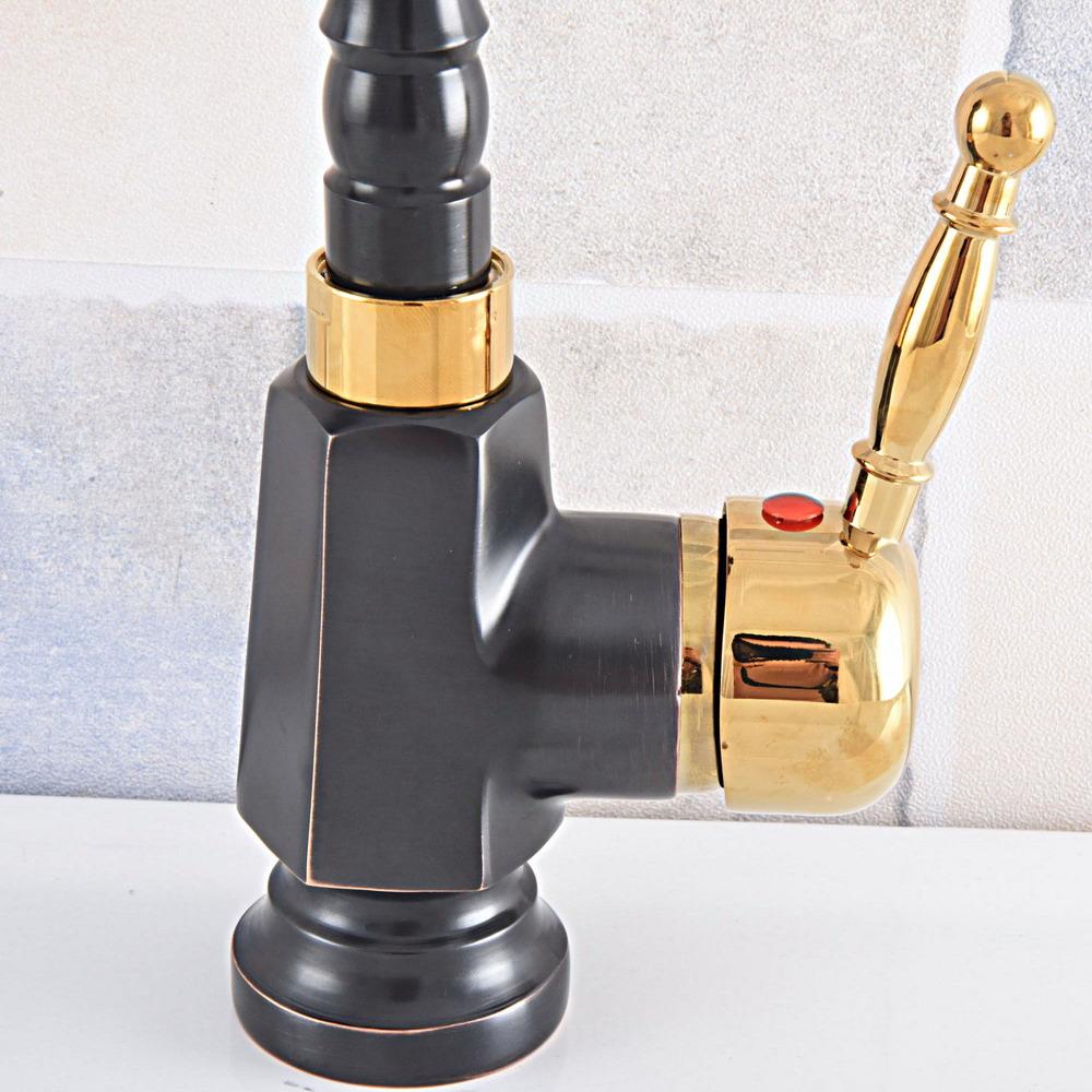 Изображение товара: Масло Ruubed Бронзовый черный и золотой Латунный кран для раковины для ванной комнаты с одним отверстием современный смеситель для раковины с одной ручкой кухонный кран