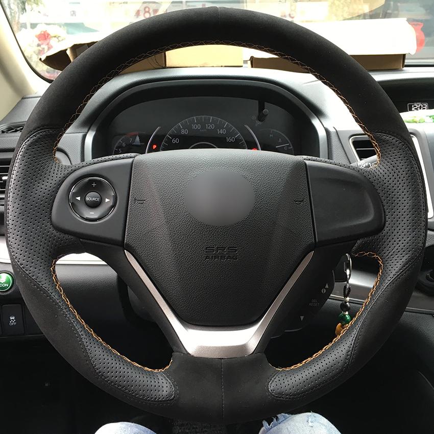 Изображение товара: Прошитый вручную черный замшевый черный кожаный Противоскользящий телефон для Honda чехол рулевого колеса автомобиля CRV 2012-2016