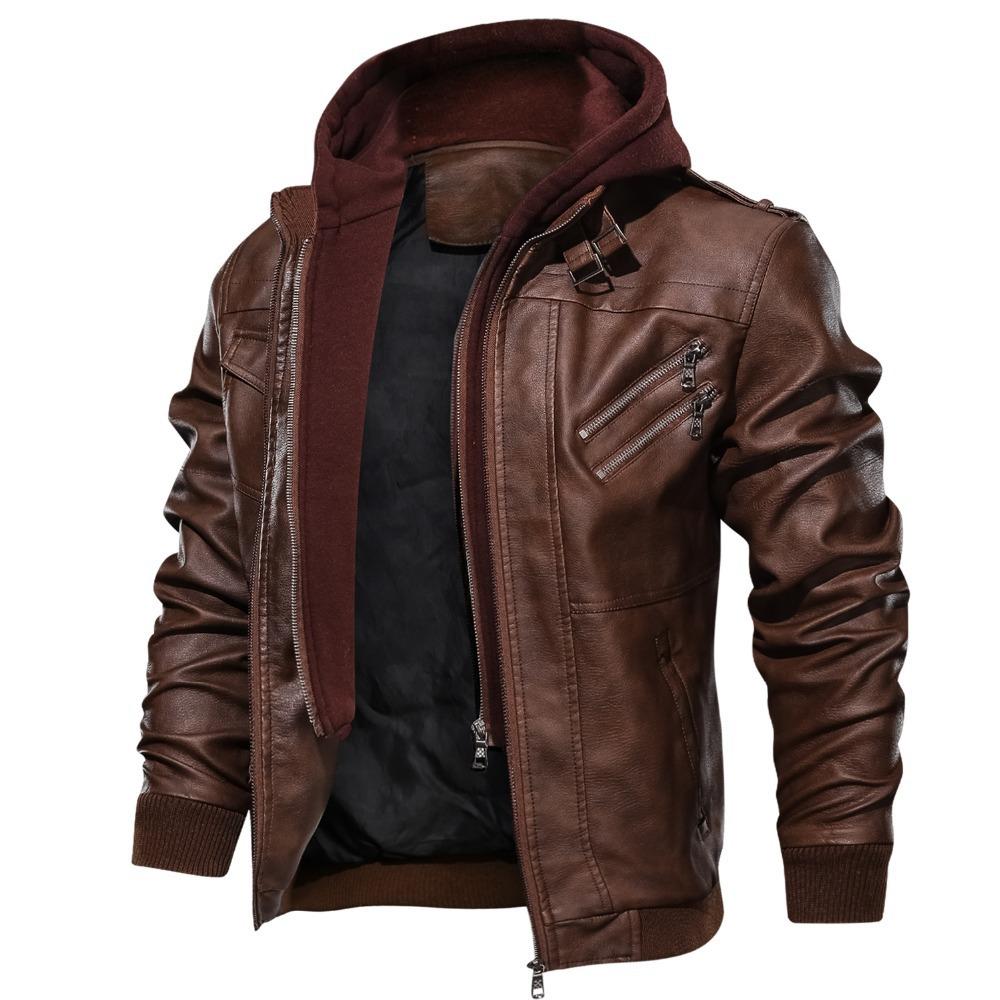 Изображение товара: Мужская мотоциклетная куртка из искусственной кожи, повседневные жакеты из искусственной кожи со скошенной молнией, байкерские кожаные куртки, европейские размеры 3XL, Осень-зима 2020
