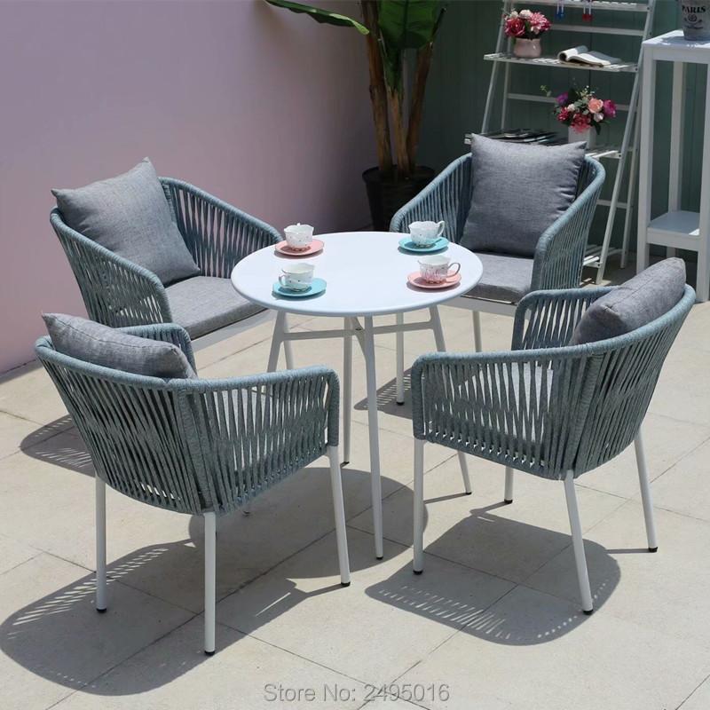 Изображение товара: Набор из 5 веревок и мебели для патио, набор для садового чата, стол и стулья с подушками на любую погоду