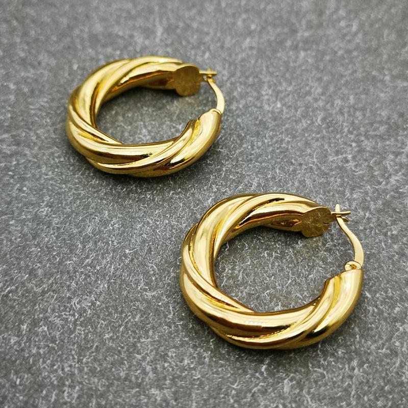 Изображение товара: Крупные толстые золотые серьги-кольца для французского стиля, классические модные серьги 2020