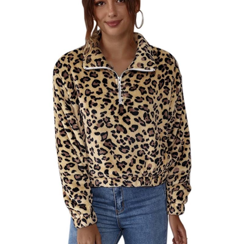 Изображение товара: Women's Soft Leopard Print Faux Fur Hooded Jacket Casual Zipper Polar Fleece Jacket Leopard Print