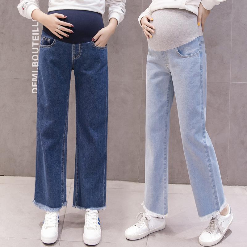 Изображение товара: Весенне-осенние повседневные женские брюки для беременных свободные джинсы для беременных прямые ковбойские брюки с широкими штанинами джинсы для беременных