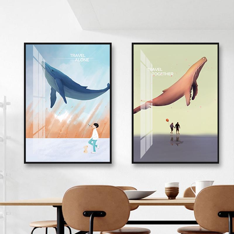Изображение товара: Плакат в скандинавском стиле с изображением животных, теплый цветной горбатый кит, Картина на холсте для мальчиков, спальни, фотографии на домашней стене с принтом на холсте