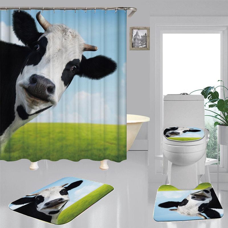Изображение товара: Ранчо из коровьей фланели нескользящий коврик для ванной коврик для туалета коврики занавеска для душа с 12 крючками набор для декора ванной комнаты
