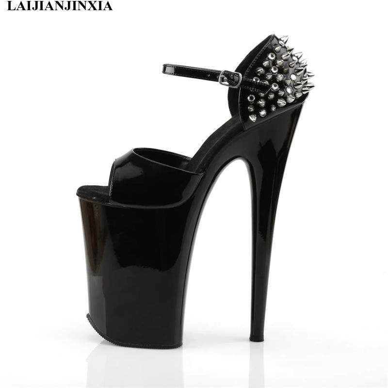 Изображение товара: Новинка, летняя женская обувь LAIJIANJINXIA на очень высоком каблуке 9 дюймов, босоножки на высоком каблуке диаметром 23 см, танцевальная обувь на шесте, женская обувь