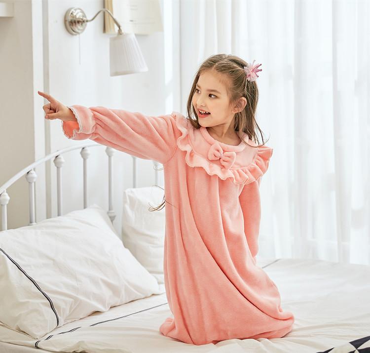 Изображение товара: Детское Фланелевое Ночное платье, осенне-зимнее теплое утепленное платье для сна для маленьких девочек, детские ночные рубашки для отдыха, домашняя одежда для девочек