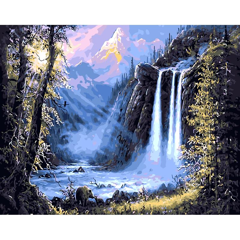 Изображение товара: Картина по номерам пейзаж водопад Масляная картина акриловые краски ручной работы цветной рисунок по номерам 40x50 рамка на холсте Декор