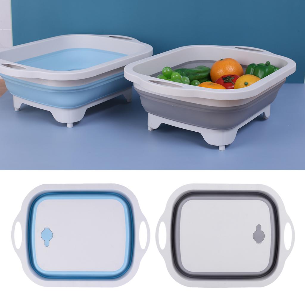 Изображение товара: Collapsible Cutting Board Portable Veggies Fruits Washing Camping Sink with Draining Plug Foldable Multi-function Kitchen Basin