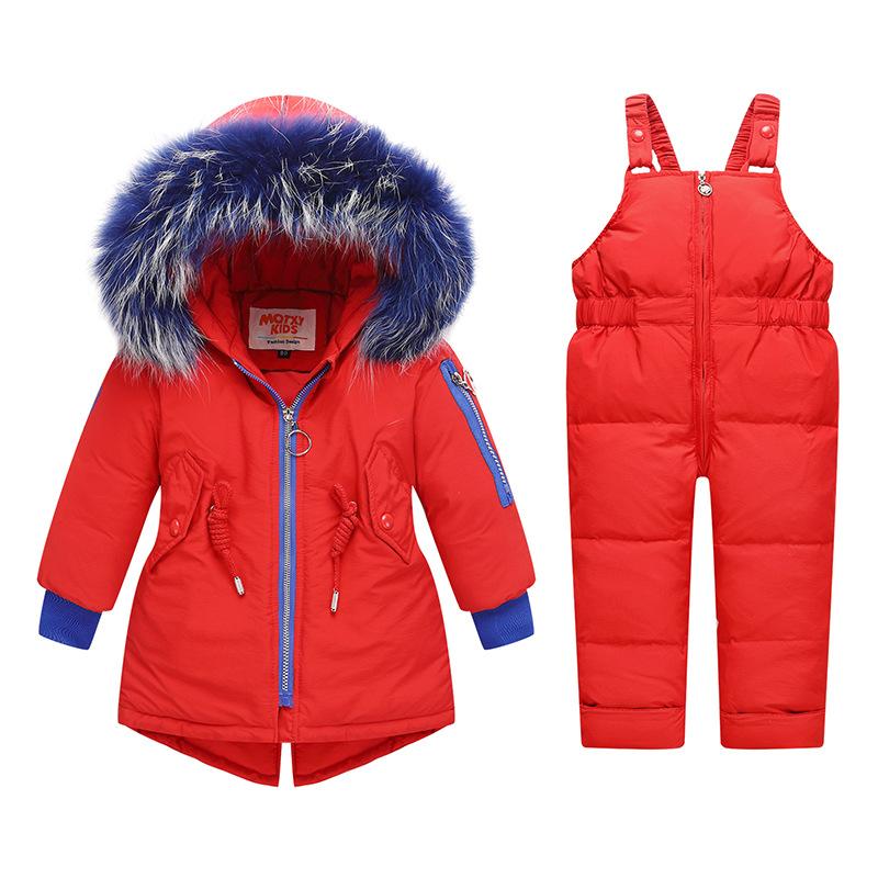 Изображение товара: Детский зимний комбинезон, куртка на утином пуху с капюшоном и комбинезон, для девочек, до-30 градусов