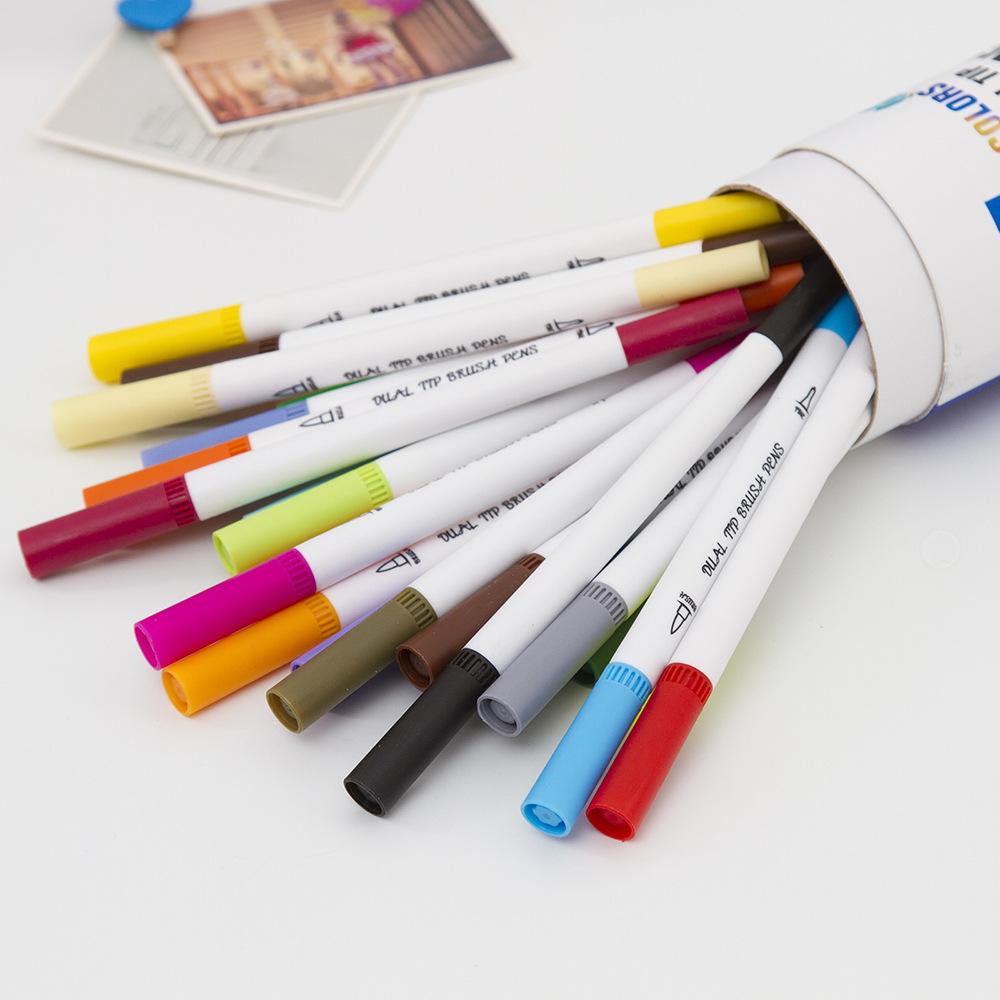 Изображение товара: 24-цветная ручка, художественная маркерная ручка, акварельная кисть, каллиграфия эскиз школьные принадлежности