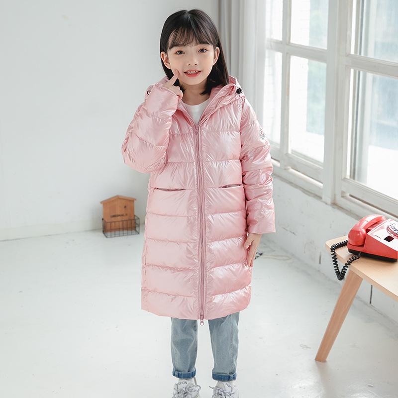 Изображение товара: Куртка-пуховик; Новинка 2020 года; Детская одежда для мальчиков и девочек; Теплая куртка средней длины в Корейском стиле на белом утином пуху для малышей