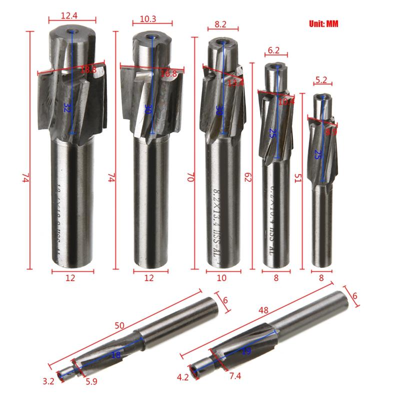 Изображение товара: 7 шт. M3-M12 фрезерный станок Высокоскоростная сталь пилота долбежный инструмент Торцевая мельница сверло для пазов Набор бит