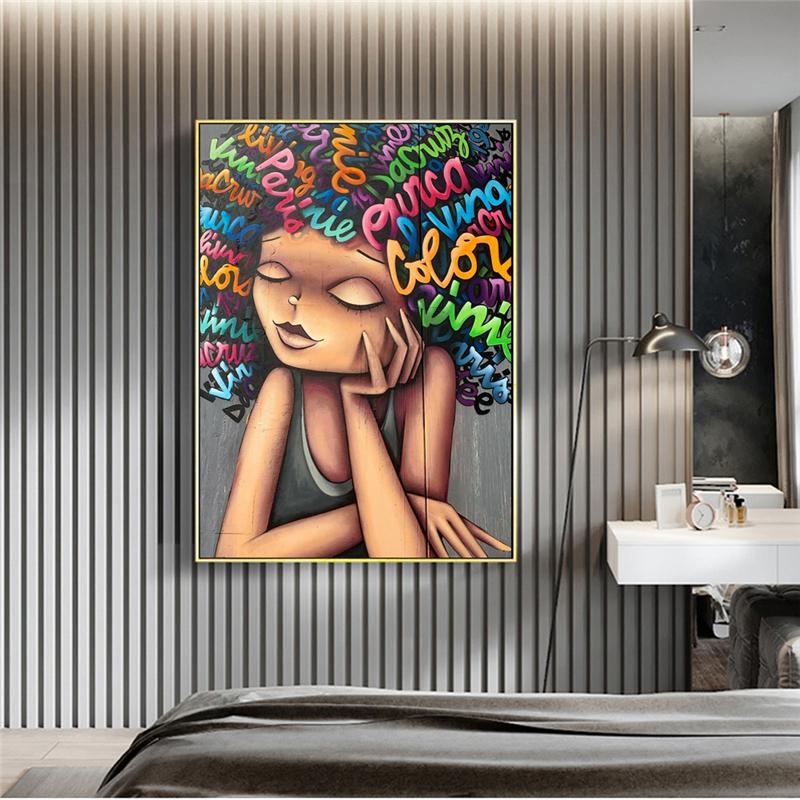Изображение товара: Современные настенные картины на холсте в стиле граффити, африканские уличные художественные принты для девочек, поп-арт, картины на холсте для гостиной, Cuadros
