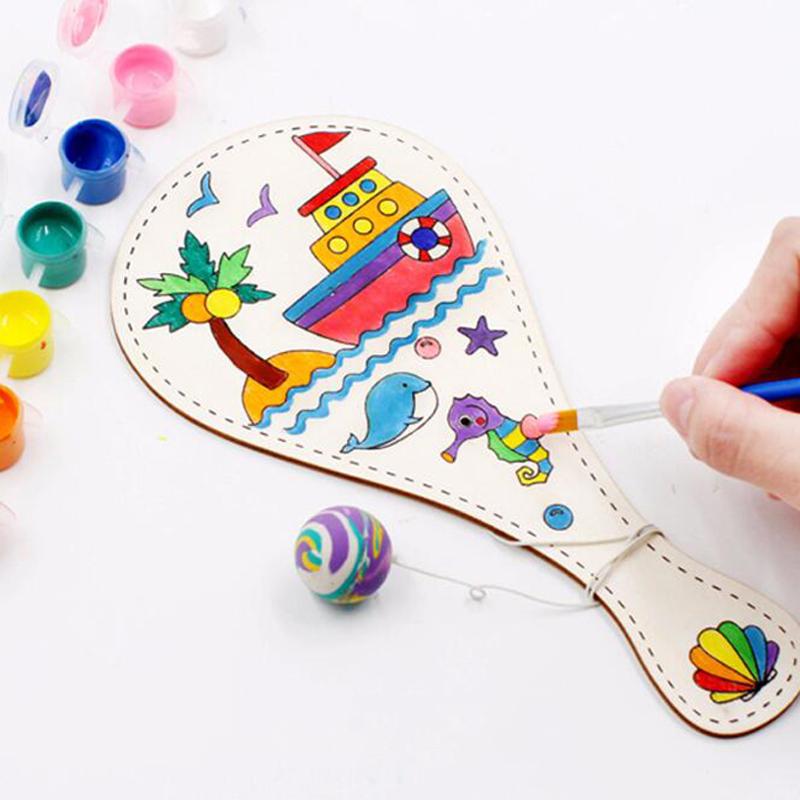 Изображение товара: Граффити игрушки DIY ракетка деревянная игрушка для детей ручная роспись Pat Ball Дети Обучающие игры ручной работы искусство ремесла
