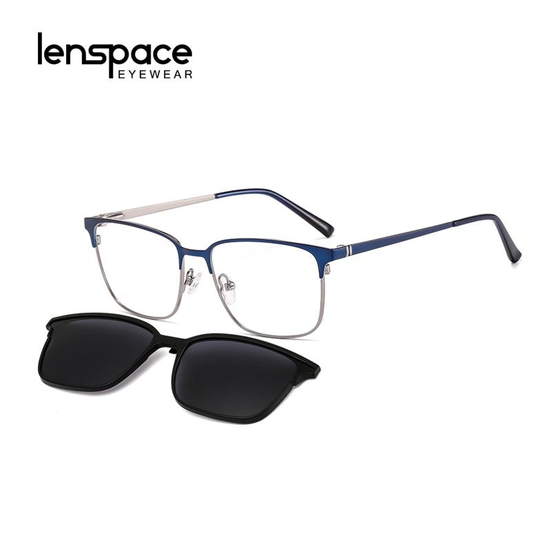 Изображение товара: Солнцезащитные очки Lenspace TR90 мужские, поляризационные магнитные, рецептурные, в металлической оправе, 2 в 1