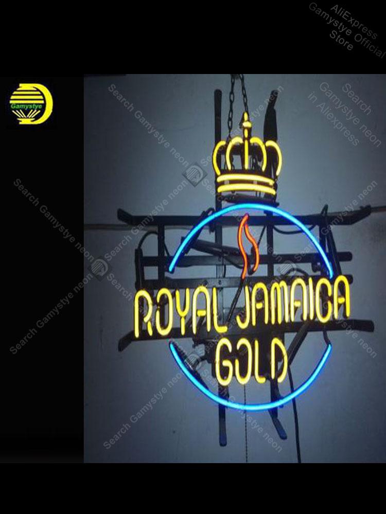 Изображение товара: Неоновая вывеска из королевской Ямайки, Золотая неоновая лампа, стеклянная Инженерная светильник оновая световая вывеска для магазина, знаковая вывеска для окон, гаража, настенная вывеска для пива