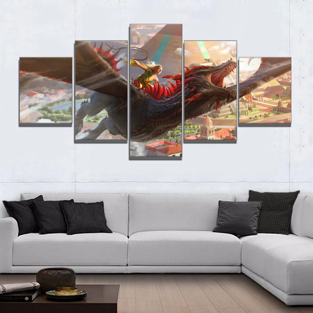 Изображение товара: Домашний декор, модульная Картина на холсте, летающая девушка, игра дракон, живопись, пейзаж, художественный постер для комнаты, домашняя Картина на холсте