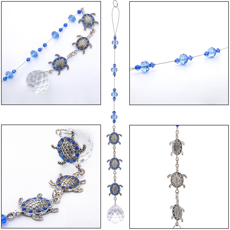 Изображение товара: H & D подвесной Ловец Солнца, хрустальные призмы, подвеска в виде шара с синей бусиной и мини-черепахой, украшение для дома, подарок на день Святого Валентина