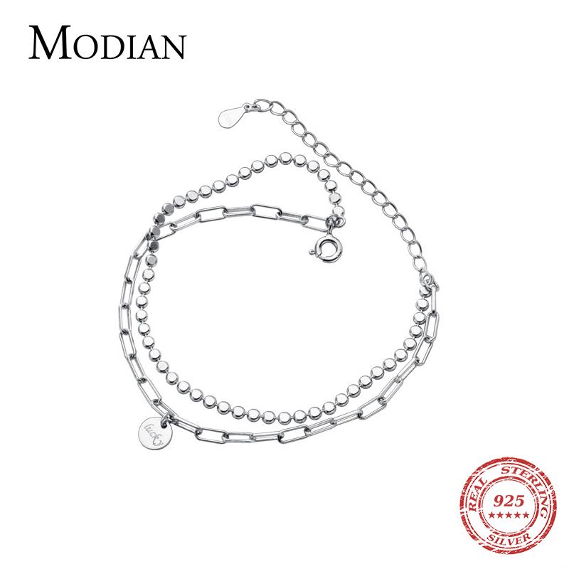 Изображение товара: Женский двухслойный браслет Modian из стерлингового серебра 925 пробы, браслет геометрия, оригинальные браслеты, роскошная бижутерия