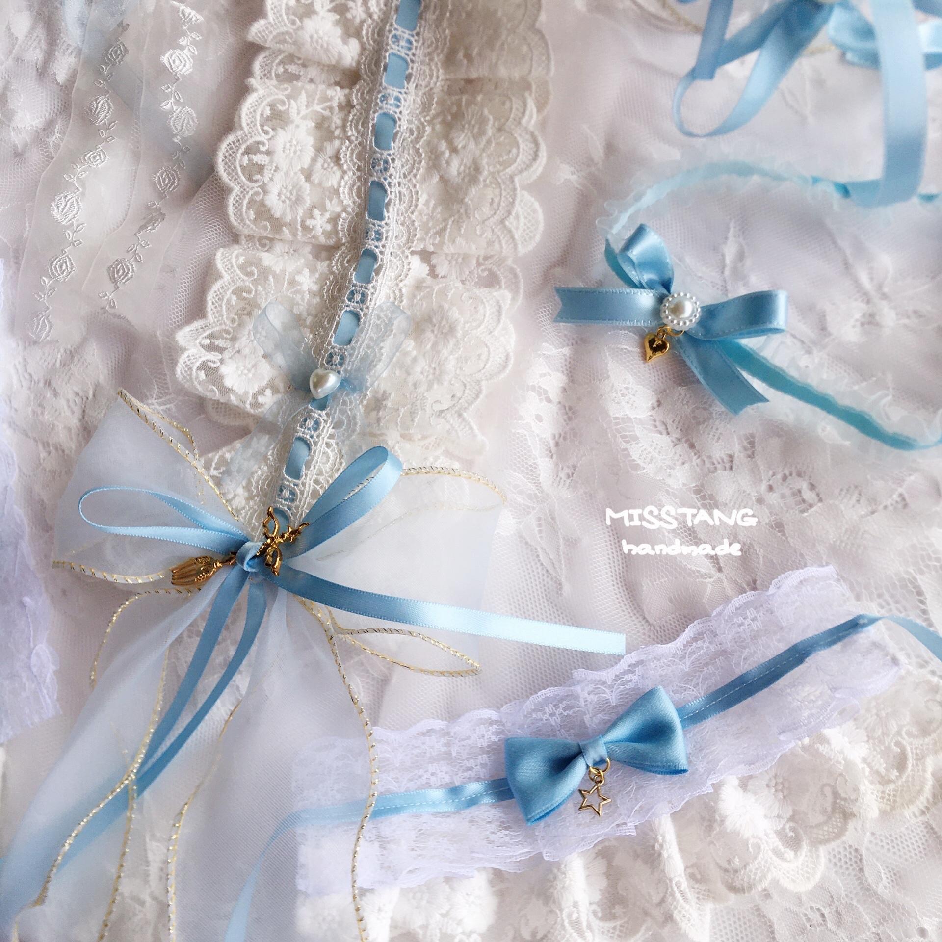 Изображение товара: Ручной работы, оригинальный светильник Mori Girl, голубой головной убор lolita, мягкие вечерние платья для косплея с кружевом и бантом, ручная работа