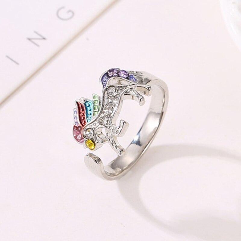 Изображение товара: Модное кольцо с милым мультяшным единорогом для женщин регулируемое кольцо на палец из сплава с кристаллами ювелирные изделия подарок для девочки Оптовая продажа