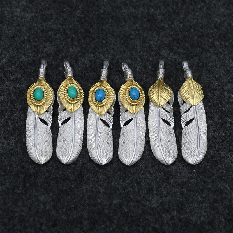 Изображение товара: Кулон в виде национального серебряного пера, индивидуальное бирюзовое ожерелье, кулон, цепочка на свитер