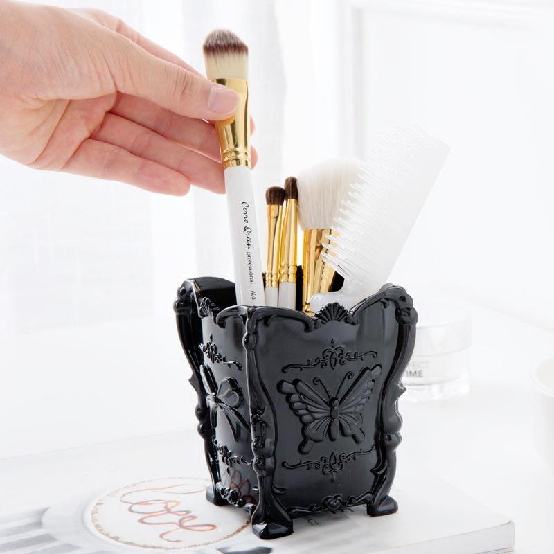 Изображение товара: Кисть для макияжа в европейском стиле с изображением розы бабочки и цилиндром для хранения кистей, акриловая коробка для хранения