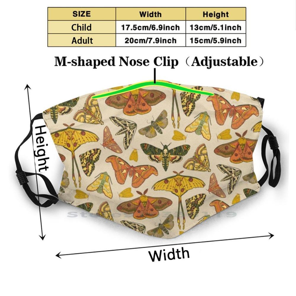 Изображение товара: Многоразовая маска для лица с узором моли и фильтрами, детская маска для лица с узором животных, милые детские мотыльки, бабочки, Nature Bug