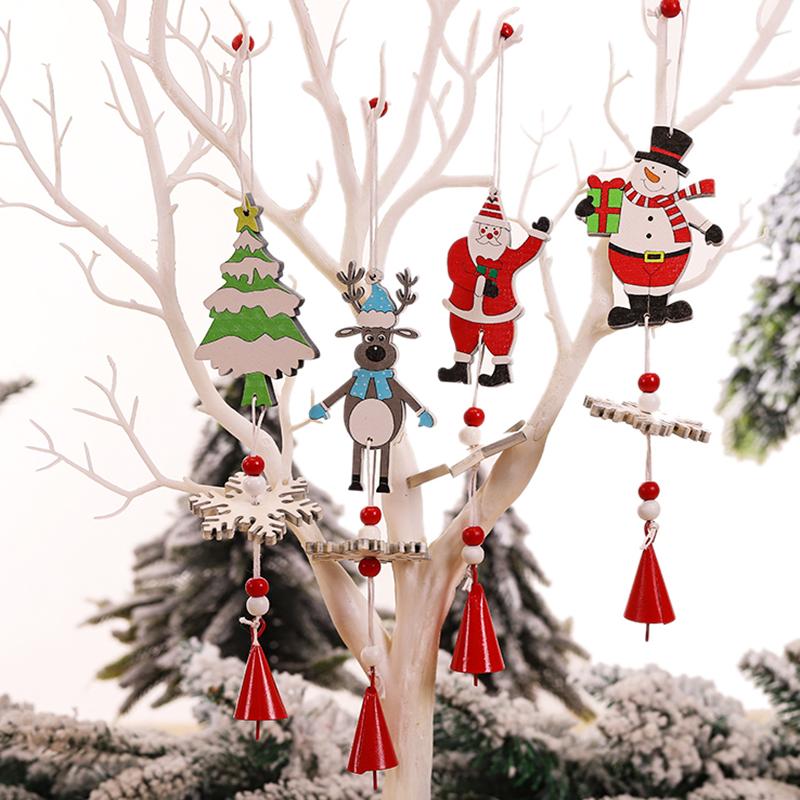 Изображение товара: Рождественская деревянная подвеска колокольчики Милый Снеговик Санта олень рождественское елка подвесные изделия украшения из дерева рождественские украшения