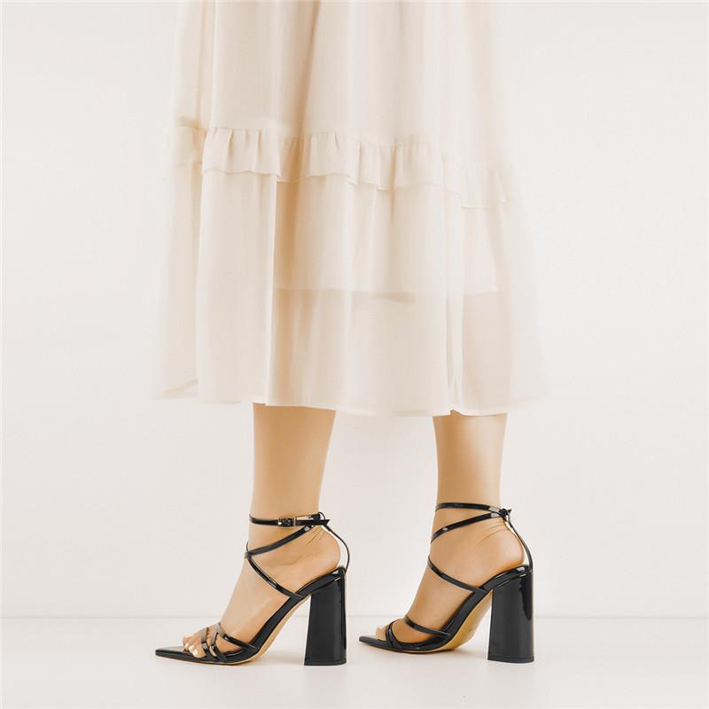 Изображение товара: Женские Босоножки на каблуке Onlymaker, Летние Босоножки с открытым носком, перекрестными ремешками на щиколотке, на квадратном каблуке 10 см