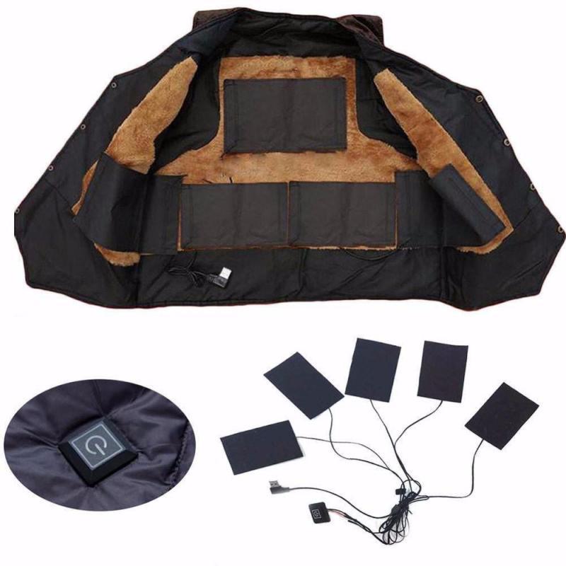 Изображение товара: 5 в 1 регулируемый нагревательный лист из углеродного волокна для одежды, нагревательный коврик, Электрический жилет с USB, куртка, 3-х ступенчатый нагреватель, теплые Термоаксессуары