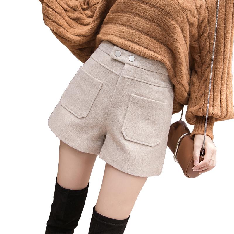 Изображение товара: Женские осенне-зимние шорты с высокой талией и карманами
