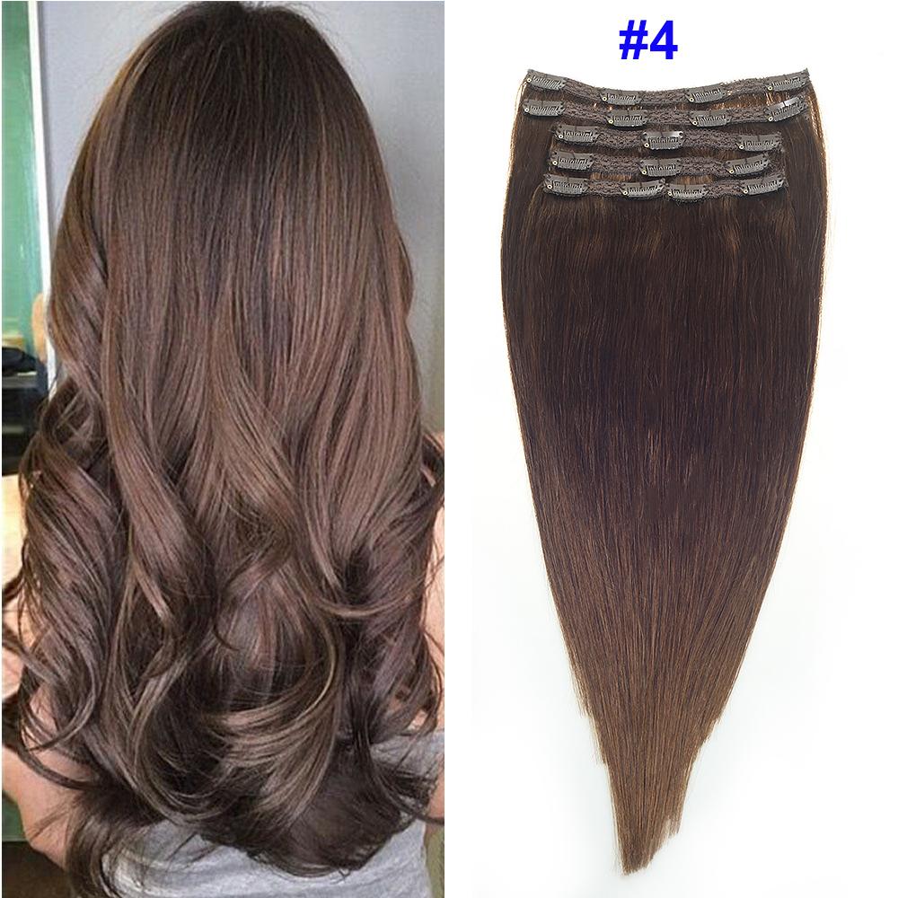 Изображение товара: Прямые человеческие волосы для наращивания Sindra Remy на клипсе, 14-22 дюйма, 100% человеческих волос на зажимах, 4 цвета