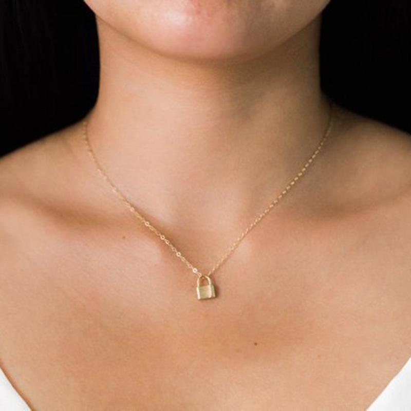 Изображение товара: HebeDeer простое модное ожерелье с блокировкой для девушек цепочка для женщин светло-желтого золота винтажные ожерелья ювелирные изделия подвесные ожерелья